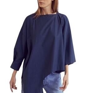 Harshman M Womens Mabel Cotton Asymmetrical Navy Top Minimalist Modern